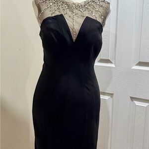 Chic Strapless Black Dress with Beaded Detail